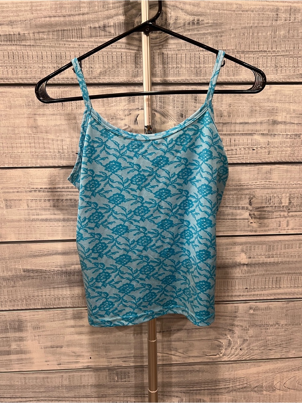 Aqua Lace-Pattern Spaghetti Strap Tank Top